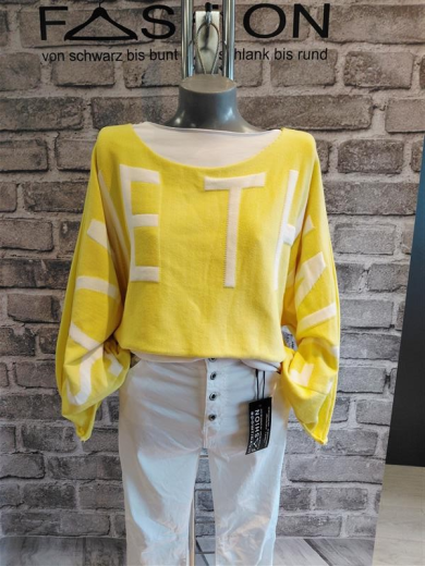 Leichter Crop Pullover mit cooler Aufschrift in Gelb