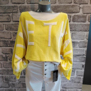 Leichter Crop Pullover mit cooler Aufschrift in Gelb