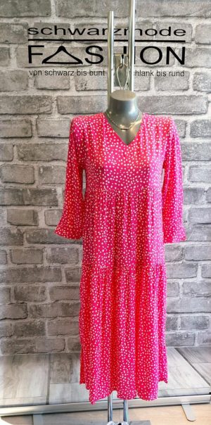 ,,Langes Viskosekleid in Pink mit weißen Tupfen "