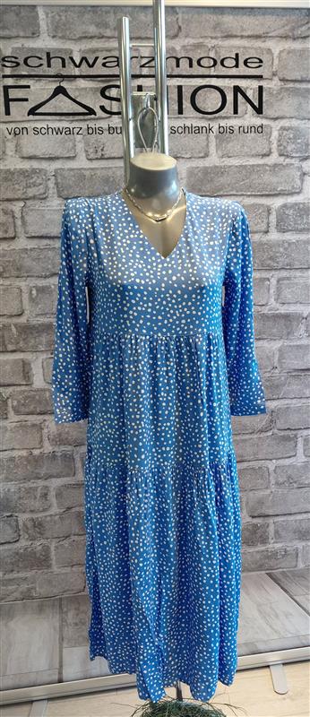 ,,Langes Viskosekleid in Blau mit weißen Tupfen"