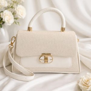 Tasche Lederlook Weiß-Beige