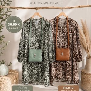 Damen Kleid Leo-Leopardenmuster kurzarm